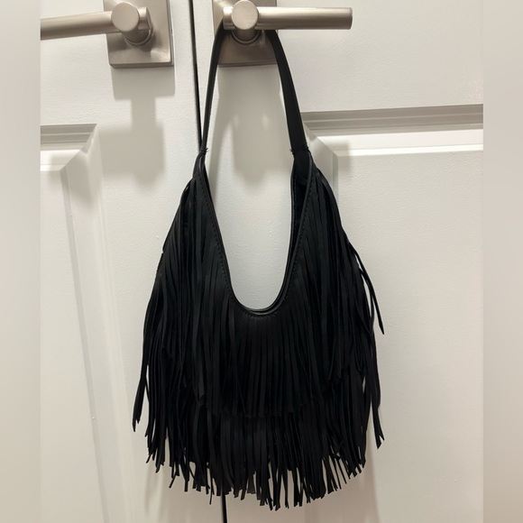 Zara Elegant Black Fringe Hobo Bag - Picture 2 of 6